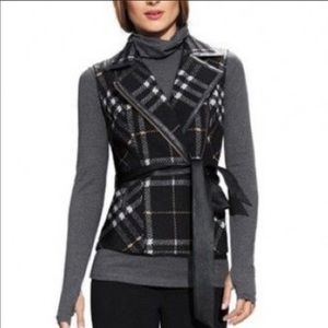 CAbi Grid Tweed Plaid Wool Blend Moto Vest S